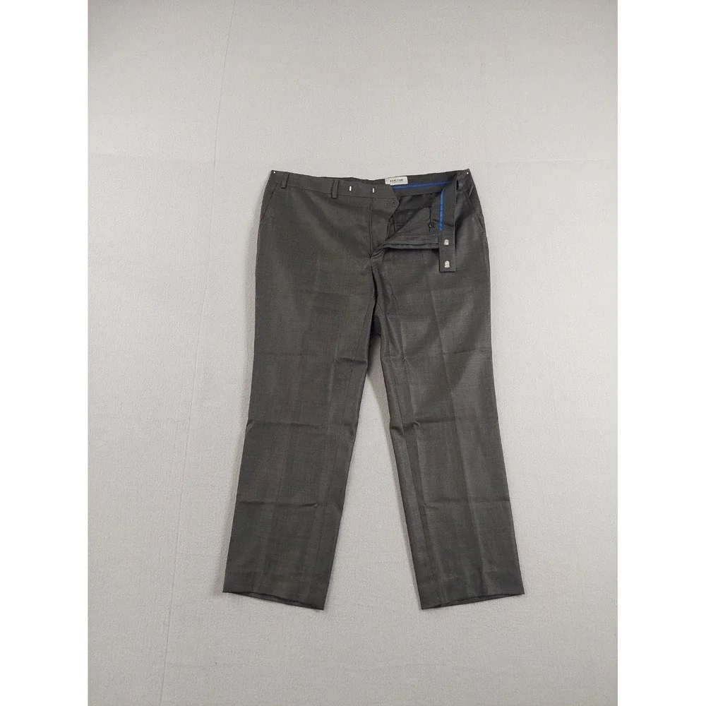 Kenneth Cole Men Dress Pant 40 Gray Houndstooth Flat Front Formal Business Work‎